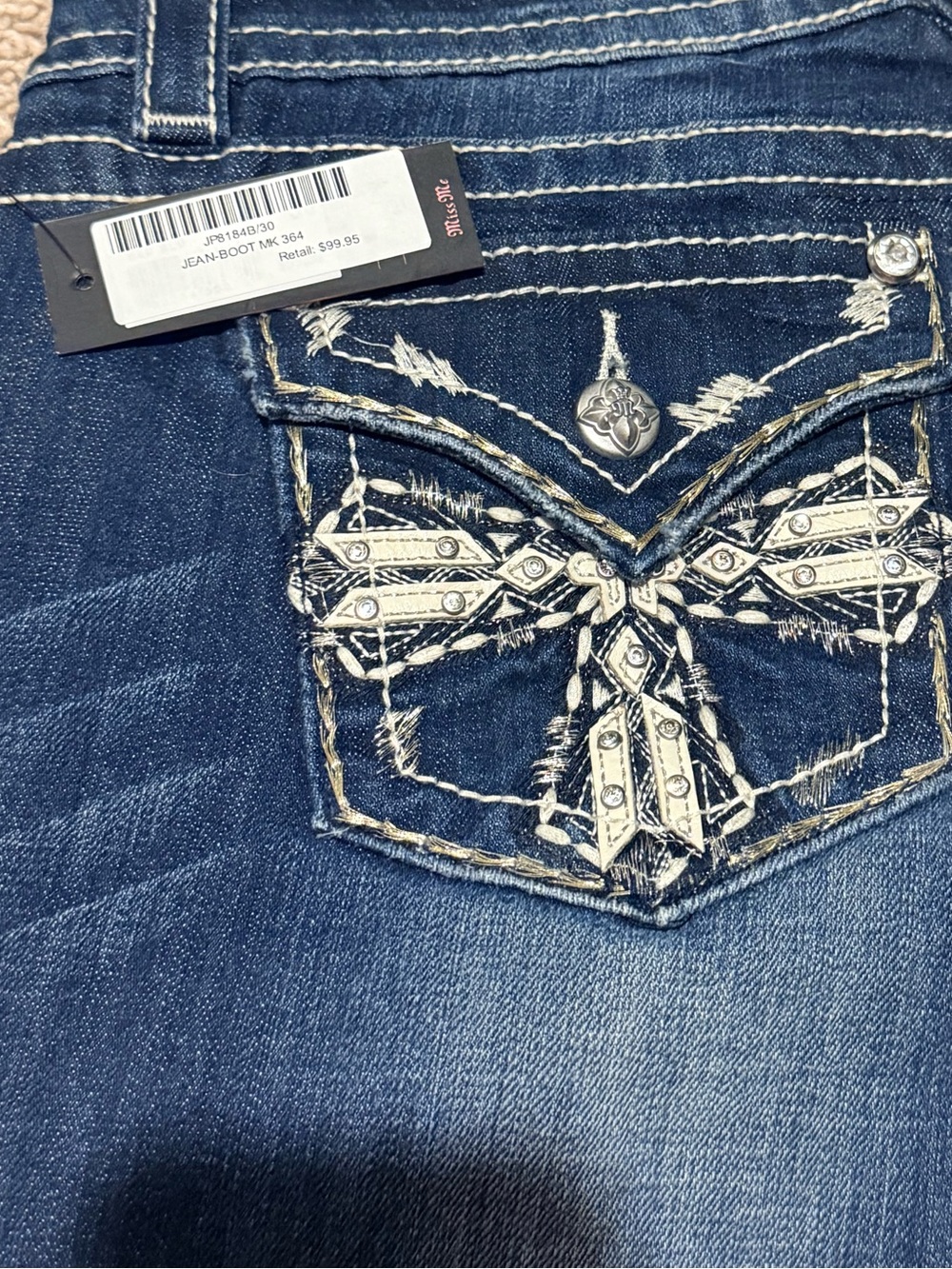Miss Me Dark Blue Bootcut Jeans with Embroidered Pocket